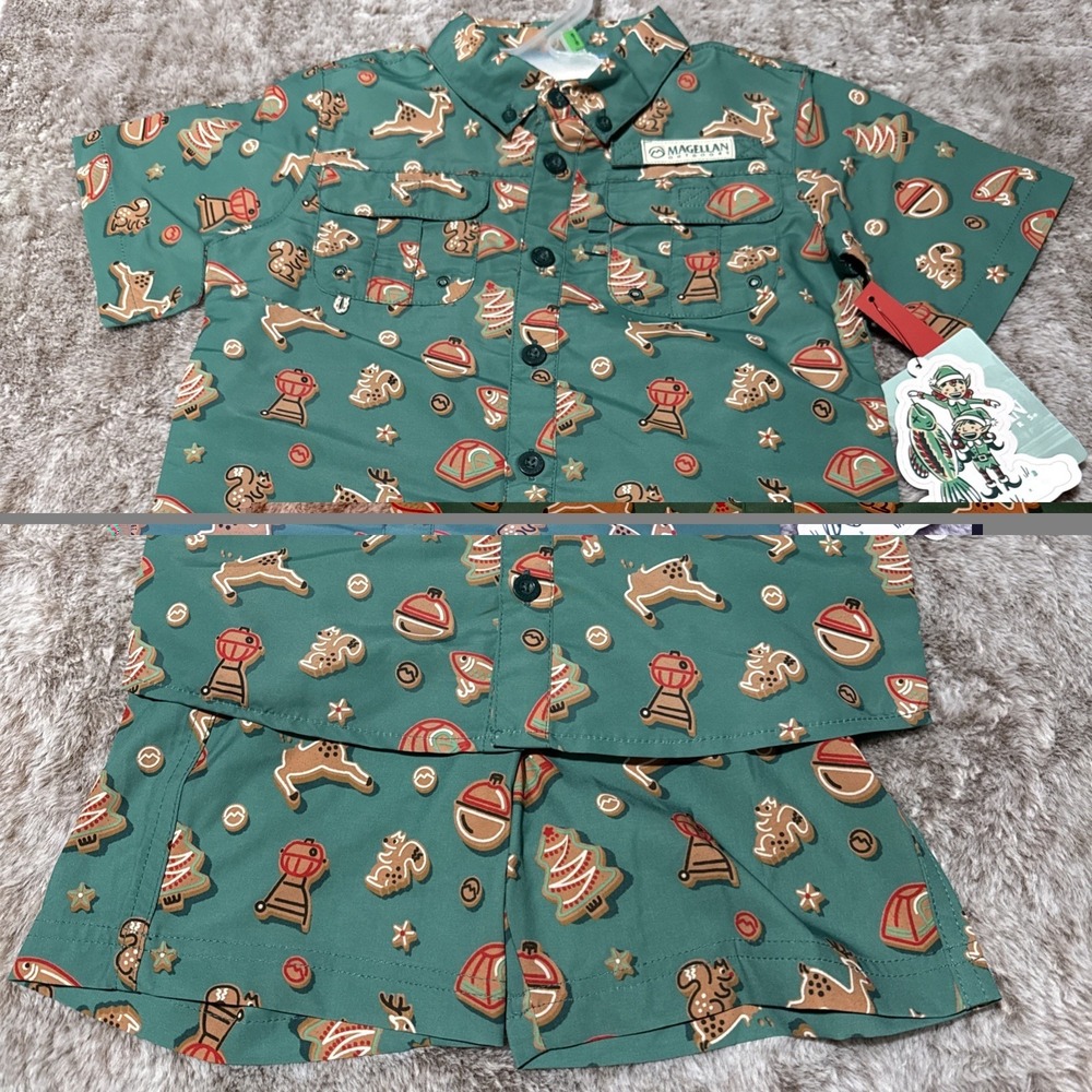 NEW Magellan Boy's Fish Gear Holiday Cookie Boys Laguna Set Green 5-6
